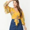 Smak Parlour Mustard & Vintage Bouquet Print Belva Crop Blouse