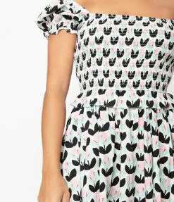 Smak Parlour Mint & Pink Tulip Print Cutie Patootie Fit & Flare Dress Sale
