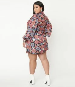 Clothing Smak Parlour Plus Size Black & Purple Floral Girl Talk Shift Dress