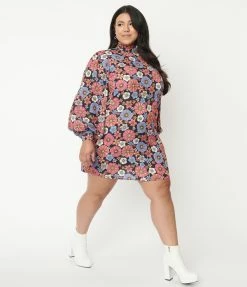 Clothing Smak Parlour Plus Size Black & Purple Floral Girl Talk Shift Dress