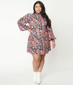 Clothing Smak Parlour Plus Size Black & Purple Floral Girl Talk Shift Dress