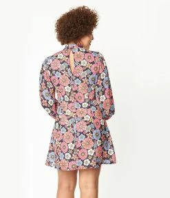 Smak Parlour Black & Purple Floral Girl Talk Mini Dress