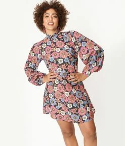 Smak Parlour Black & Purple Floral Girl Talk Mini Dress