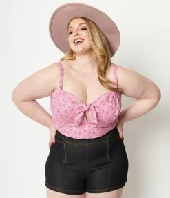Unique Vintage Plus Size Pink Bandana Print Chessie Crop Top Sale