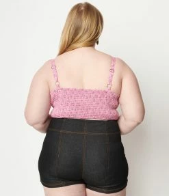 Unique Vintage Plus Size Pink Bandana Print Chessie Crop Top Sale