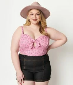 Unique Vintage Plus Size Pink Bandana Print Chessie Crop Top Sale