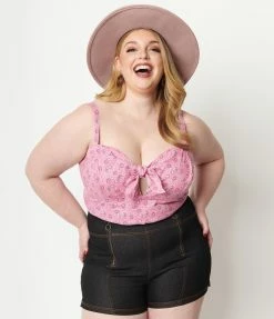 Unique Vintage Plus Size Pink Bandana Print Chessie Crop Top Sale