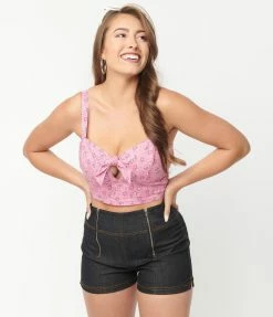 Sale Unique Vintage Pink Bandana Print Chessie Crop Top