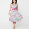 Unique Vintage Green & Lilac Floral Print Tarrytown Hostess Dress Sale