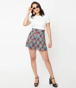 Unique Vintage Rainbow Madras Plaid Joyce Shorts
