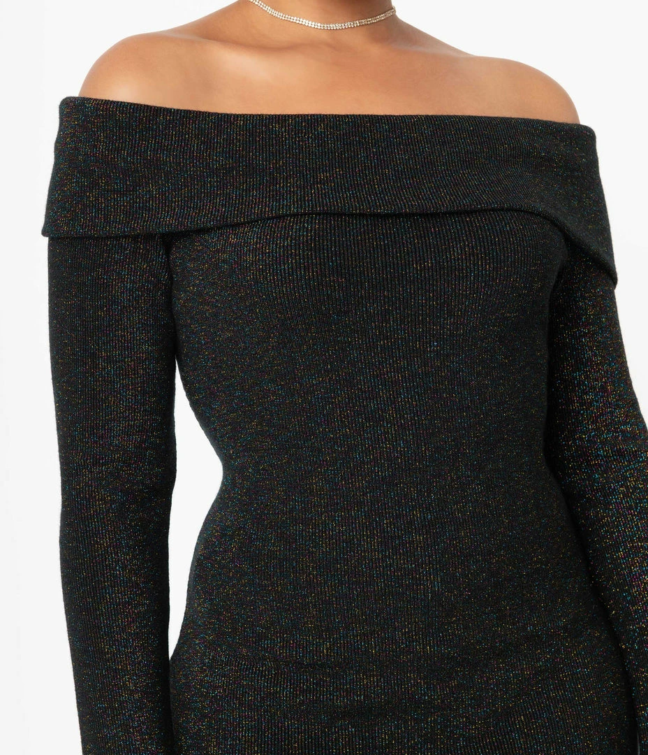 Unique Vintage Black & Rainbow Sparkle Vickie Wiggle Dress Sale