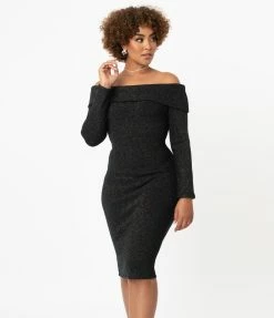 Unique Vintage Black & Rainbow Sparkle Vickie Wiggle Dress Sale