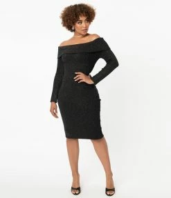 Unique Vintage Black & Rainbow Sparkle Vickie Wiggle Dress Sale