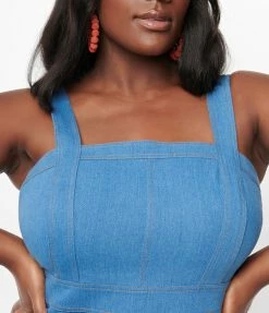 Sale Unique Vintage Plus Size Light Blue Denim Kathleen Wiggle Dress
