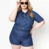 Unique Vintage Plus Size Blue Denim Summer Love Shorts