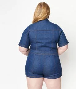 Unique Vintage Plus Size Blue Denim Summer Love Shorts