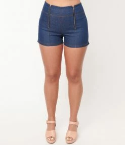 Unique Vintage Blue Denim Summer Love Shorts