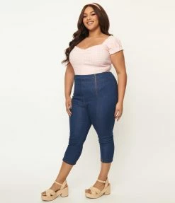 Sale Unique Vintage Plus Size Blue Denim Beyond Basic Capri Jeans
