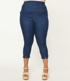 Sale Unique Vintage Plus Size Blue Denim Beyond Basic Capri Jeans