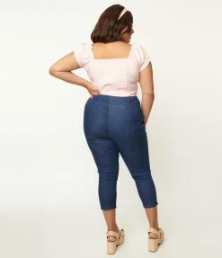 Sale Unique Vintage Plus Size Blue Denim Beyond Basic Capri Jeans