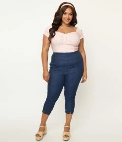 Sale Unique Vintage Plus Size Blue Denim Beyond Basic Capri Jeans