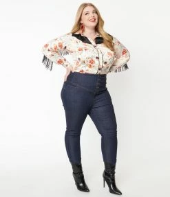 Sale Unique Vintage Plus Size Blue Denim Skinny Jeans