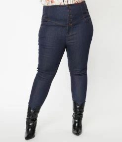 Sale Unique Vintage Plus Size Blue Denim Skinny Jeans