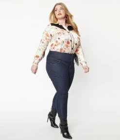 Sale Unique Vintage Plus Size Blue Denim Skinny Jeans