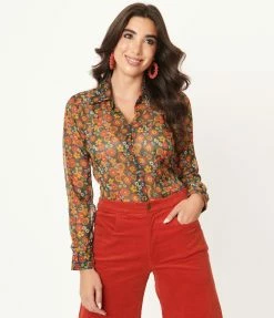 Barbie X Unique Vintage Multicolor Floral Print Gaucho Gear Blouse