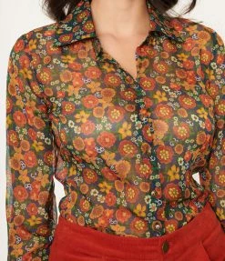 Barbie X Unique Vintage Multicolor Floral Print Gaucho Gear Blouse