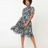 Unique Vintage Teal Paisley Print Leota Swing Dress Sale