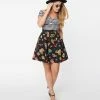 Factory X (Dangerfield) Black Prehistoric Tattoo Style Print Skater Skirt Sale