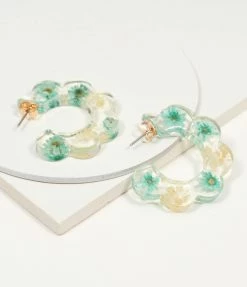 8 Other Reasons Jewelry Blue & White Floral Acrylic Hoop Stud Earrings