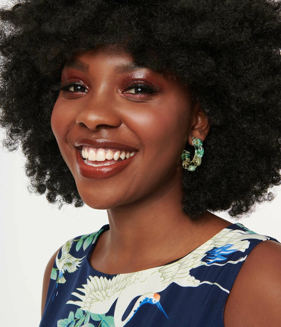 8 Other Reasons Jewelry Blue & White Floral Acrylic Hoop Stud Earrings