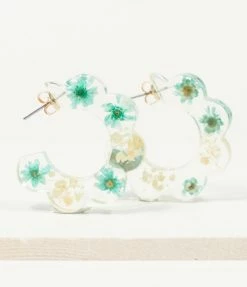 8 Other Reasons Jewelry Blue & White Floral Acrylic Hoop Stud Earrings
