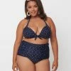 Swimwear Unique Vintage Plus Size Navy & White Pin Dot Print Monroe Swim Top