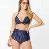 Swimwear Unique Vintage Navy & White Pin Dot Monroe High Waist Swim Bottom