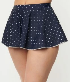 Swimwear Unique Vintage Navy & White Pin Dot Pin-Up Coronado Swim Skirt