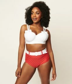 Unique Vintage White Bowed Over Swim Top Swimwear