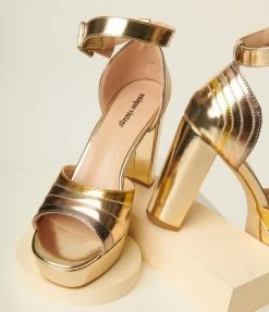 Unique Vintage Metallic Gold Peep Toe Platform Heels Unique Vintage Brand