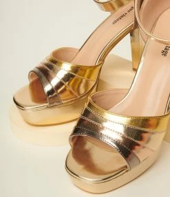 Unique Vintage Metallic Gold Peep Toe Platform Heels Unique Vintage Brand