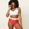 Unique Vintage Red & White Pin Dot Belted Redondo Swim Bottoms