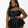 Unique Vintage Plus Size Black Bow Rialto Bikini Top