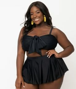 Unique Vintage Plus Size Black Bow Rialto Bikini Top
