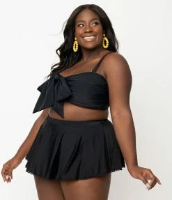 Unique Vintage Plus Size Black Bow Rialto Bikini Top