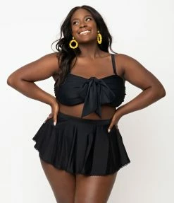 Unique Vintage Plus Size Black Bow Rialto Bikini Top