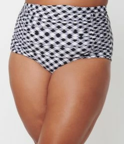 Unique Vintage Plus Size Black & White Gingham Monroe High Waist Swim Bottom