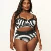 Unique Vintage Plus Size Black & White Stripe Belted Sunsational Swim Bottom