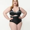 Unique Vintage Plus Size Black High Waist Hatteras Swim Bottom