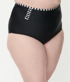 Unique Vintage Plus Size Black High Waist Hatteras Swim Bottom
